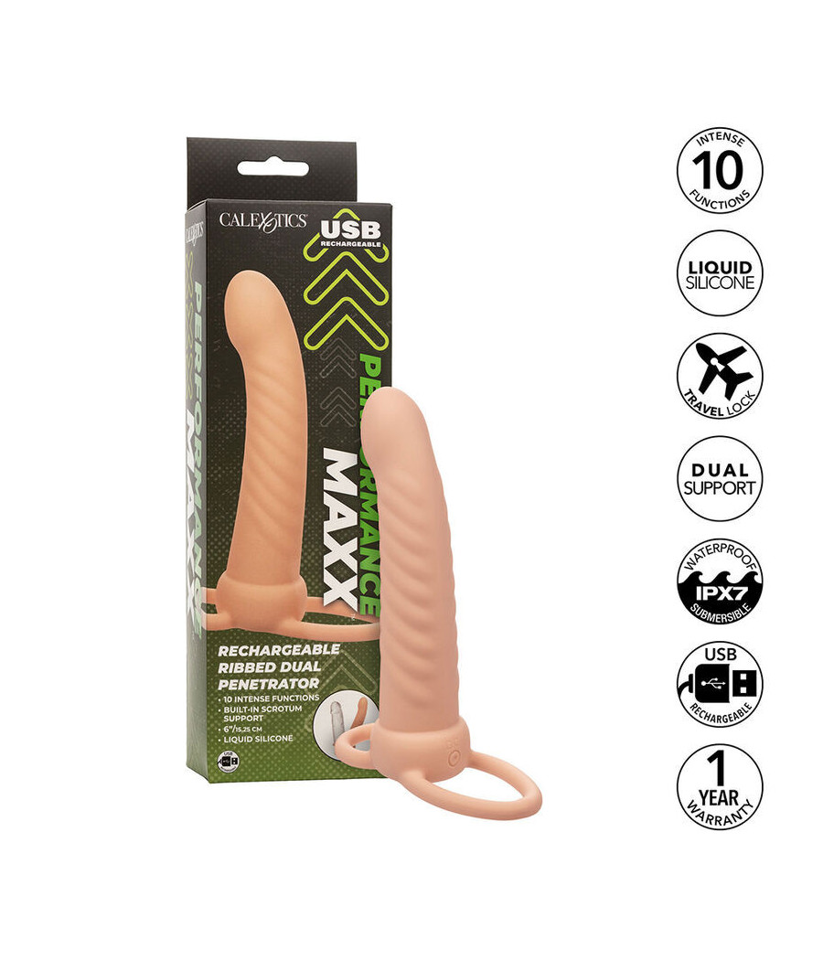 CALEXOTICS - MAXX RIBBED DUAL PENETRATOR 10 VIBRAZIONI CARNE