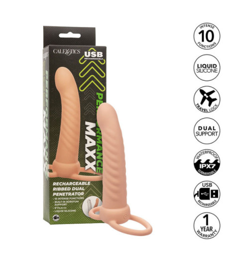 CALEXOTICS - MAXX RIBBED DUAL PENETRATOR 10 VIBRAZIONI CARNE