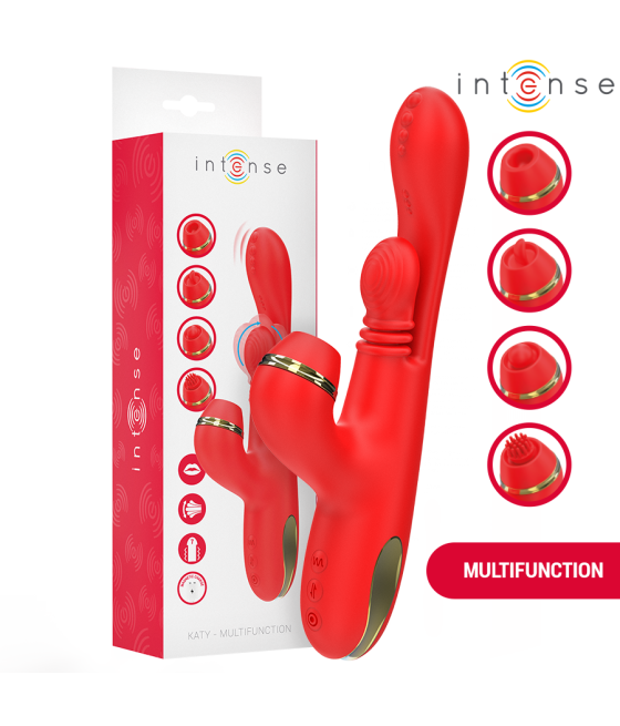 INTENSE - KATY STIMOLATORE CLITORIDEO MULTIFUNZIONE 4 TESTINE INTERCAMBIABILI ROSSO