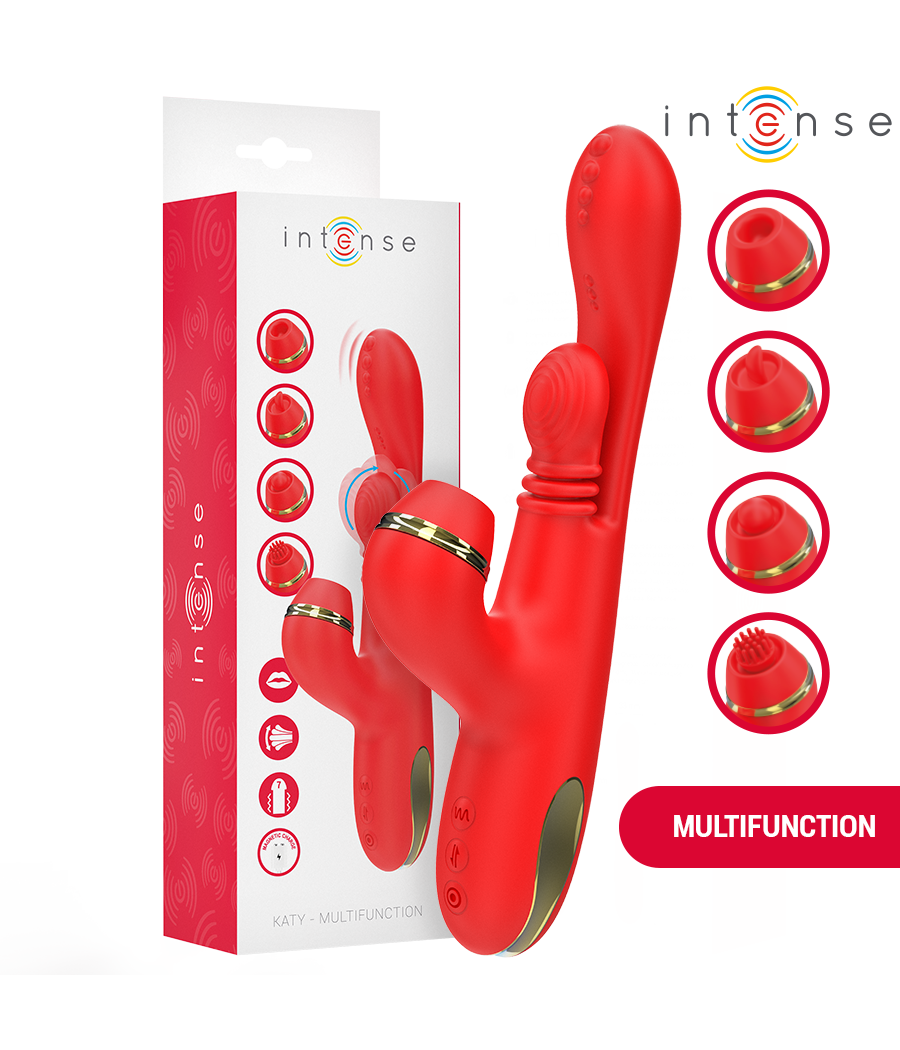 INTENSE - KATY STIMOLATORE CLITORIDEO MULTIFUNZIONE 4 TESTINE INTERCAMBIABILI ROSSO