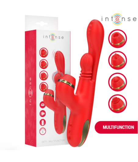 INTENSE - KATY STIMOLATORE CLITORIDEO MULTIFUNZIONE 4 TESTINE INTERCAMBIABILI ROSSO