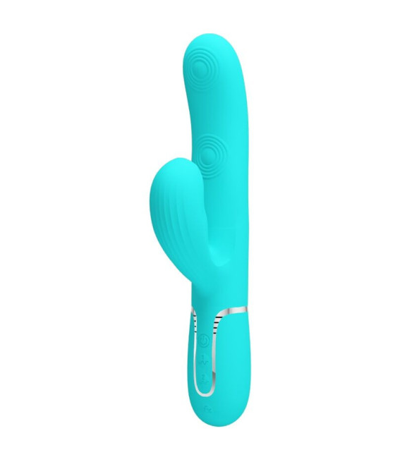 PRETTY LOVE - VIBRATORE MULTIFUNZIONE PERLITA 3 IN 1 G-SPOT VERDE ACQUA