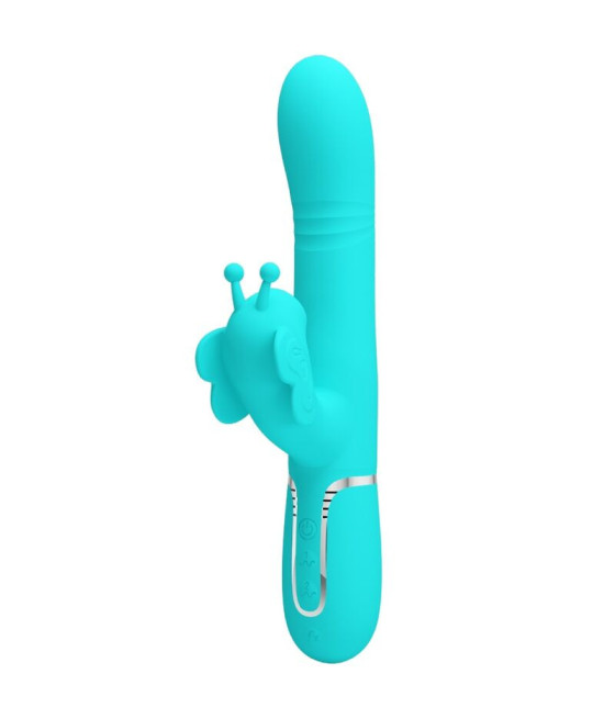 PRETTY LOVE - VIBRATORE MULTIFUNZIONE RABBIT 4 IN 1 FARFALLA VERDE ACQUA