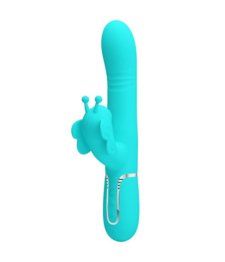 PRETTY LOVE - VIBRATORE MULTIFUNZIONE RABBIT 4 IN 1 FARFALLA VERDE ACQUA