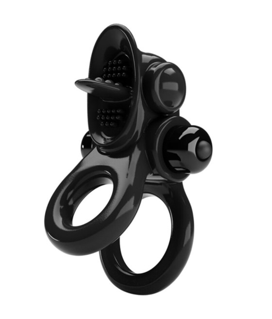 PRETTY LOVE - PASSIONATE RING DOPPIO ANELLO VIBRANTE + STIMOLATORE CLITORIDE NERO
