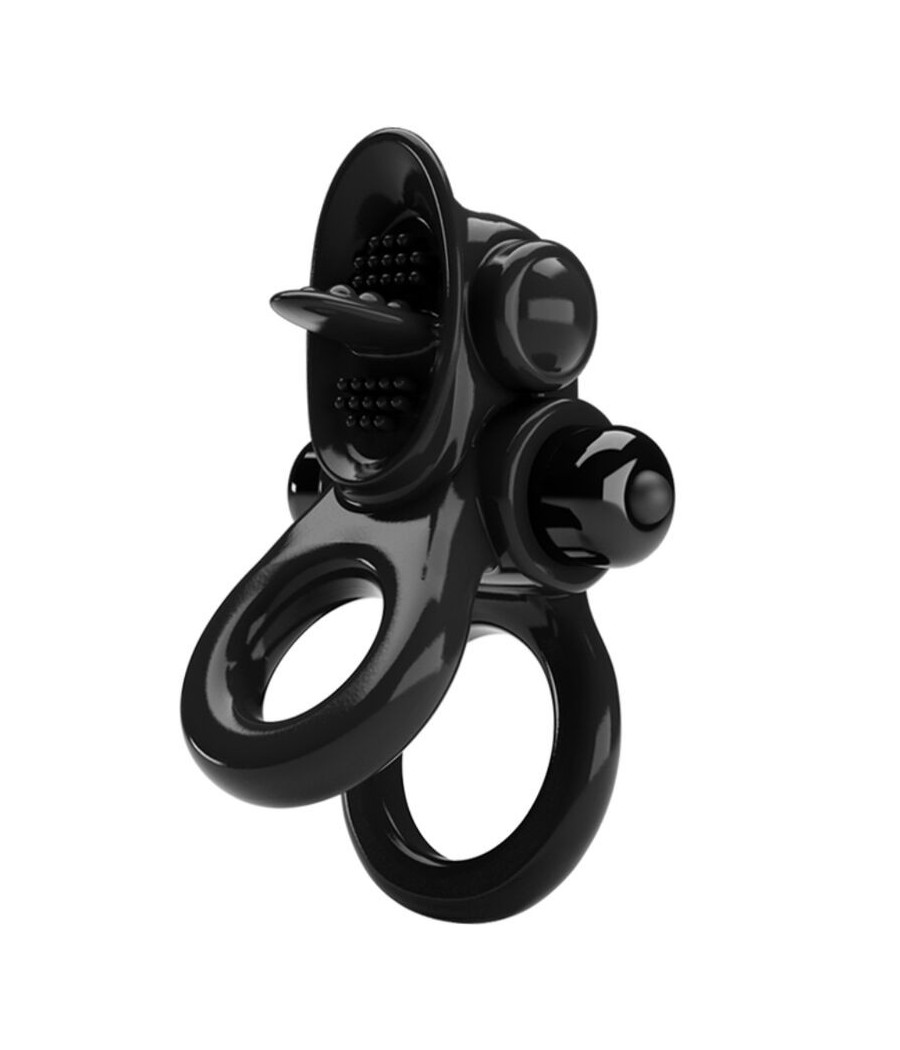 PRETTY LOVE - PASSIONATE RING DOPPIO ANELLO VIBRANTE + STIMOLATORE CLITORIDE NERO