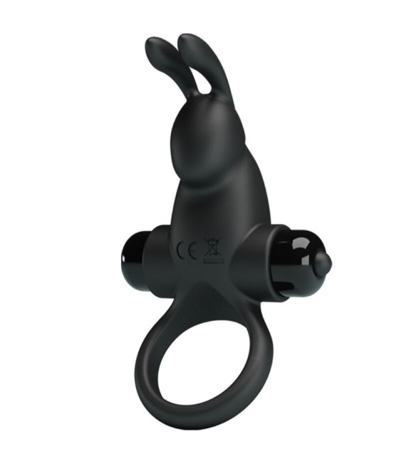 PRETTY LOVE - ANELLO VIBRANTE + STIMOLATORE CLITORIDEO CONIGLIO 10 VIBRAZIONI NERO
