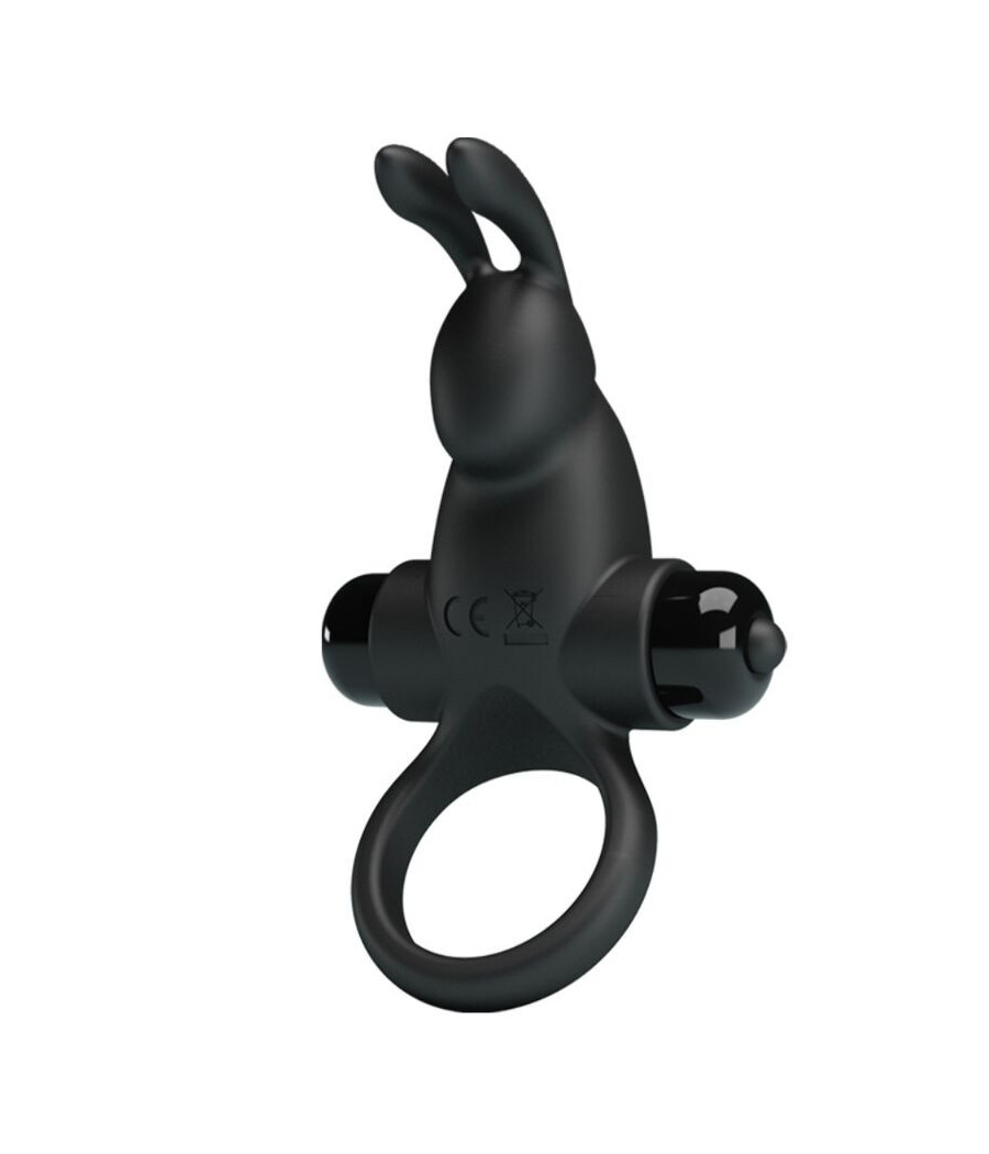 PRETTY LOVE - ANELLO VIBRANTE + STIMOLATORE CLITORIDEO CONIGLIO 10 VIBRAZIONI NERO