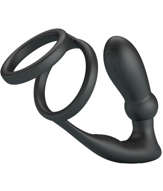 PRETTY LOVE - ANELLO PER PENE EMONI + TAPPO ANALE 12 VIBRAZIONI NERO