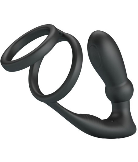 PRETTY LOVE - ANELLO PER PENE EMONI + TAPPO ANALE 12 VIBRAZIONI NERO