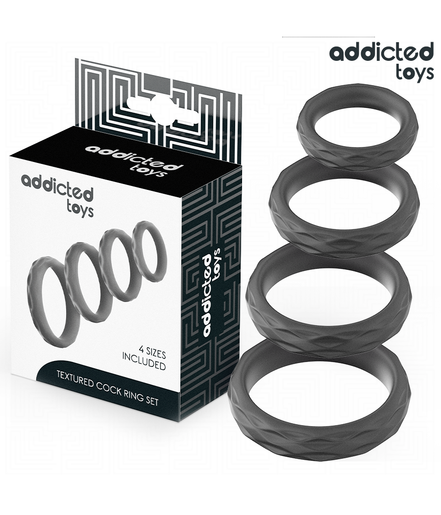 ADDICTED TOYS - SET DI ANELLI PER IL PENE TESTURIZZATI 4 MISURE
